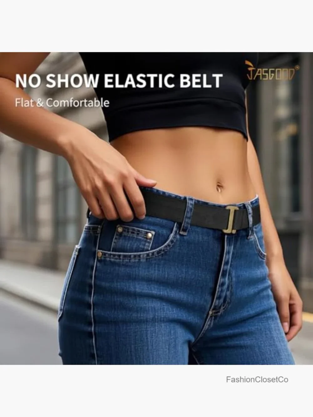 No Show Stretch Belt with Flat Buckle for Jeans Pants Dresses